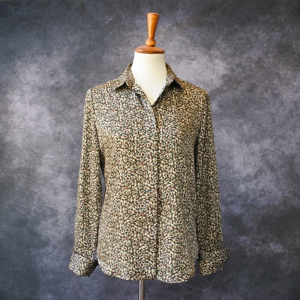Barbara Bui Paris Designer Camouflage Camo Print Blouse Shirt Top Size 38 S